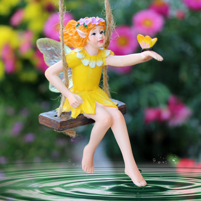 Fairy on Swing Garden Figurine - Weatherproof Resin Outdoor Decor Orna