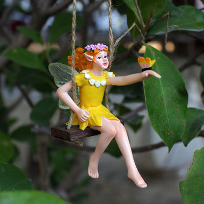 Fairy on Swing Garden Figurine - Weatherproof Resin Outdoor Decor Orna