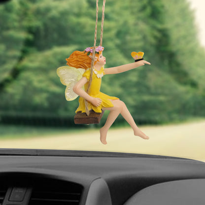 Fairy on Swing Garden Figurine - Weatherproof Resin Outdoor Decor Orna