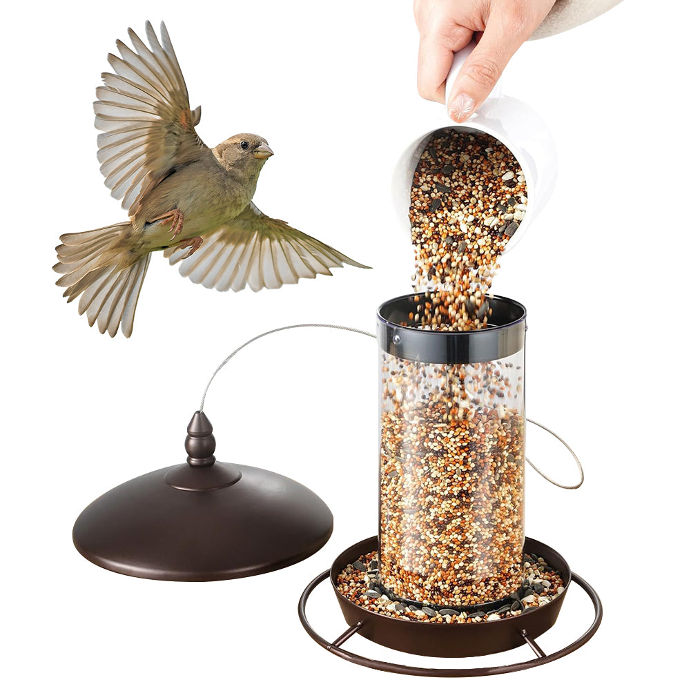 Hanging Wild Bird Feeder Metal Roof Large Capacity for Outdoor Garden