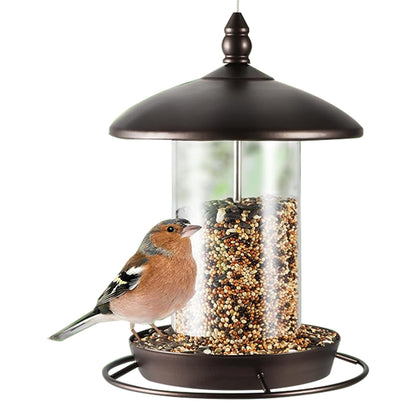 Hanging Wild Bird Feeder Metal Roof Large Capacity for Outdoor Garden