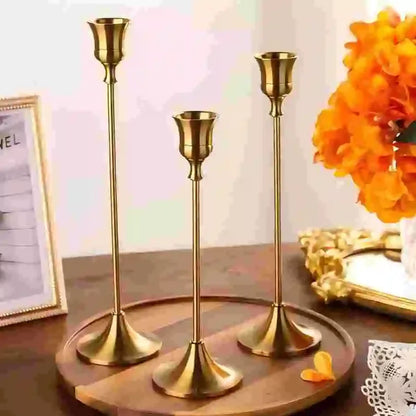 Vintage Gold Candle Holders, Set of 3 Brass Taper Candlestick Stands