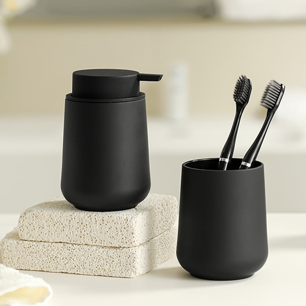 2-Piece Bathroom Set Matte Black Soap Dispenser & Tumbler Cup