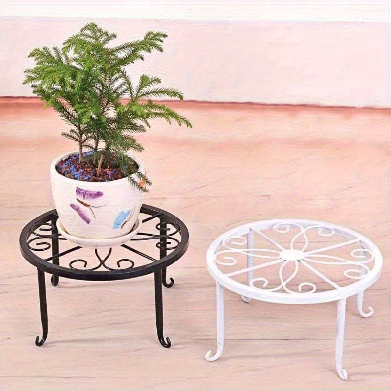 Round Cast Iron Plant Stand Scrollwork Metal Flower Pot Holder