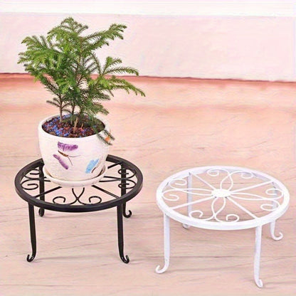 Round Cast Iron Plant Stand Scrollwork Metal Flower Pot Holder