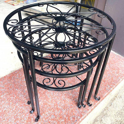Round Cast Iron Plant Stand Scrollwork Metal Flower Pot Holder