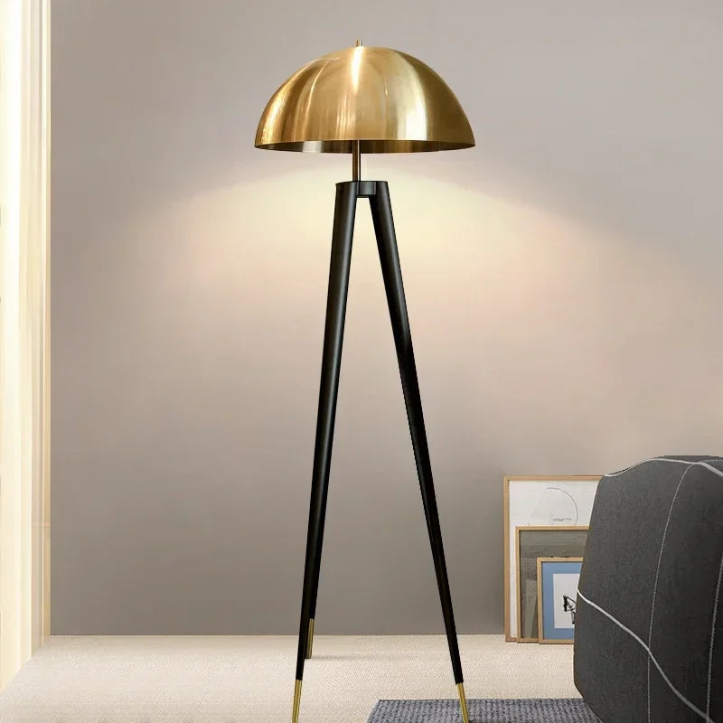 Mid Century Brass Dome Tripod Floor Lamp for Living Room Bedroom