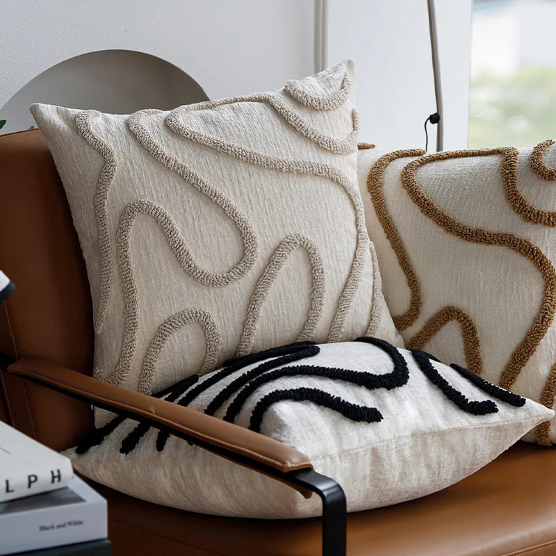 Boho Tufted Throw Pillow Cover — Soft Abstract Line Cushion 45cm