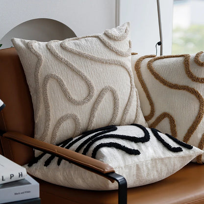Boho Tufted Throw Pillow Cover — Soft Abstract Line Cushion 45cm