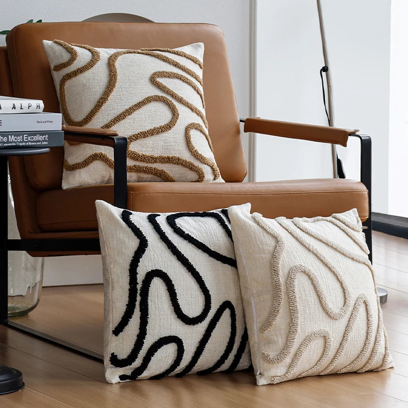Boho Tufted Throw Pillow Cover — Soft Abstract Line Cushion 45cm