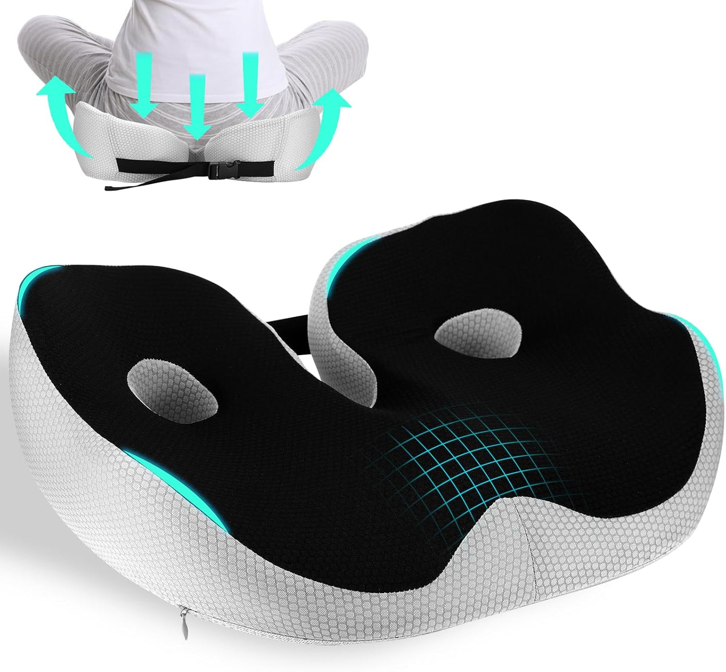 Memory Foam Seat Cushion - Ergonomic Coccyx Office Chair Pad