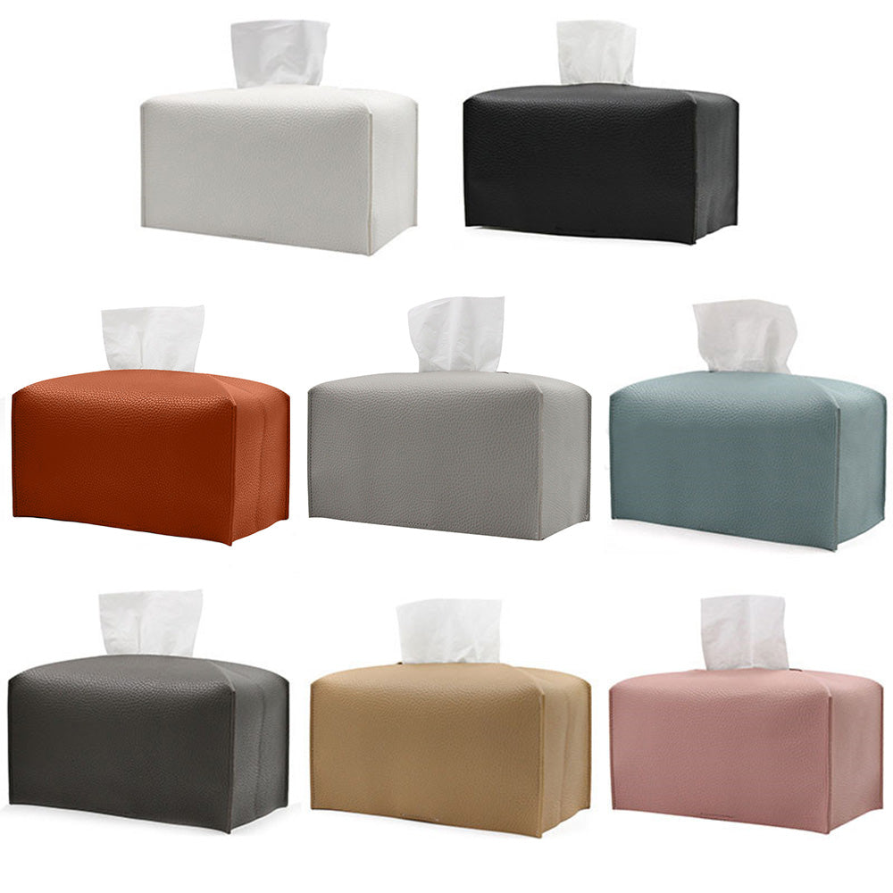 PU Leather Tissue Box Cover - Foldable Rectangular Holder