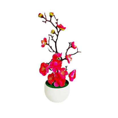 Artificial Plum Blossom Bonsai - Faux Flowering Tree in Pot Decor