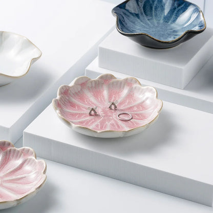Ceramic Flower Trinket Dish - Petal Jewelry & Ring Tray Organizer