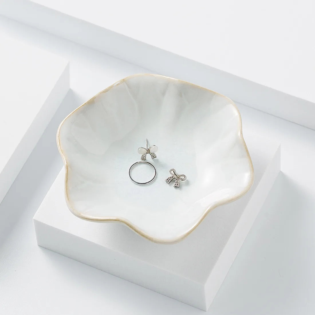 Ceramic Flower Trinket Dish - Petal Jewelry & Ring Tray Organizer
