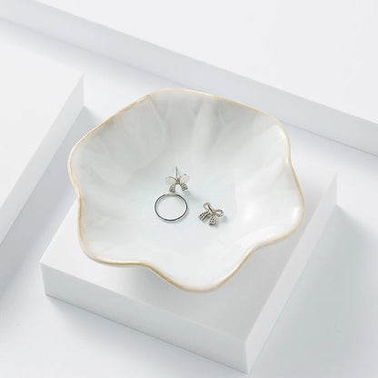 Ceramic Flower Trinket Dish - Petal Jewelry & Ring Tray Organizer