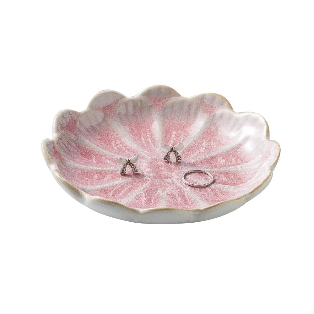 Ceramic Flower Trinket Dish - Petal Jewelry & Ring Tray Organizer