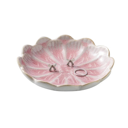 Ceramic Flower Trinket Dish - Petal Jewelry & Ring Tray Organizer