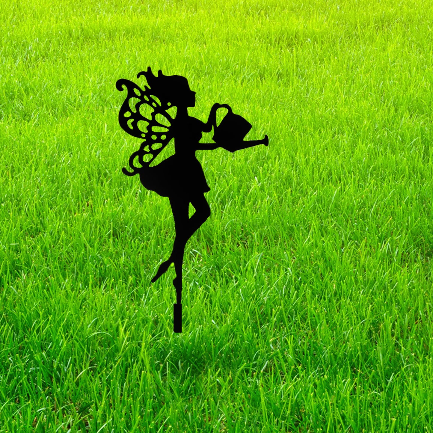 Fairy Watering Can Metal Garden Stake, Iron Yard Silhouette Decor