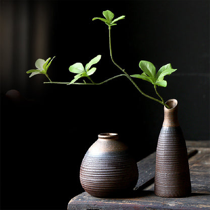 Rustic Stoneware Bud Vase - Retro Wabi-Sabi Ceramic Tabletop Vase