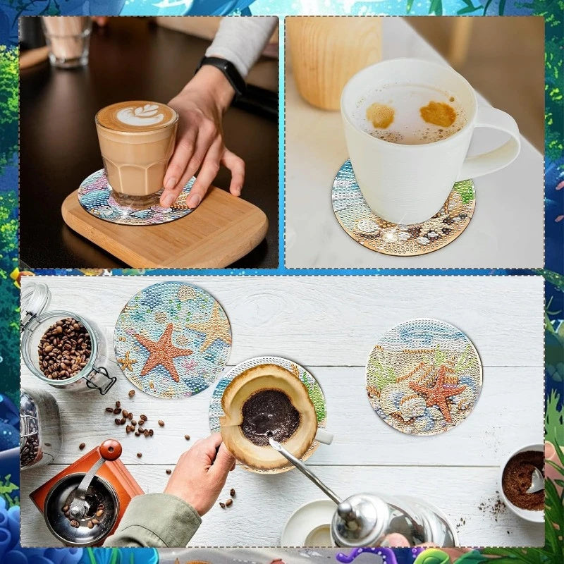 Ocean Diamond Painting Coaster Set - 8 DIY Coasters with Holder