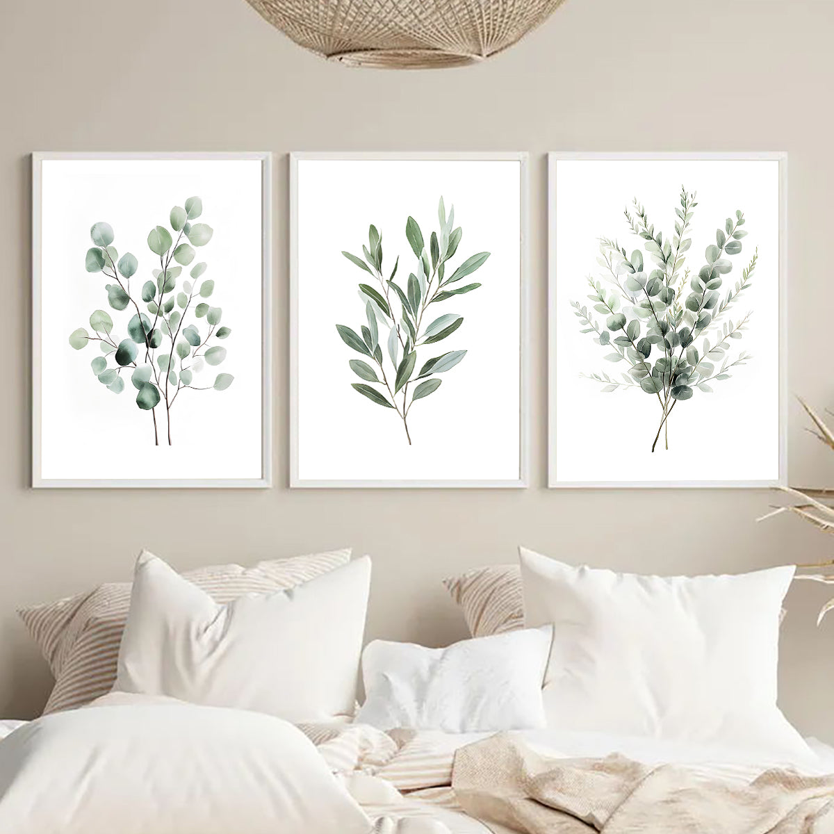 Sage Green Eucalyptus Wall Art, Watercolor Botanical Print Set