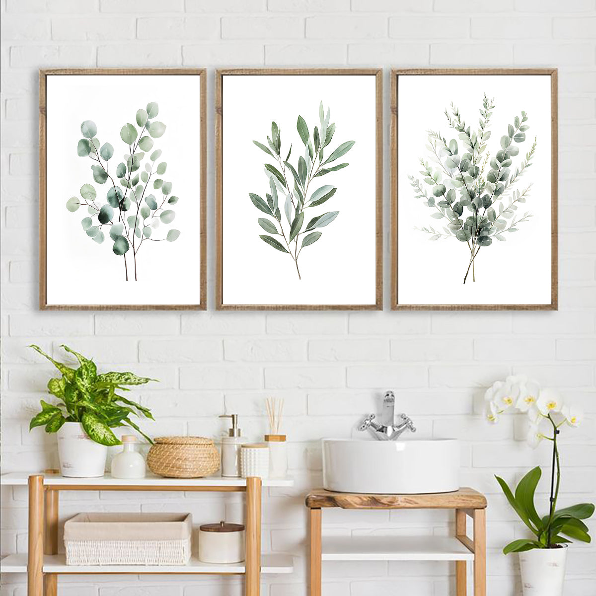 Sage Green Eucalyptus Wall Art, Watercolor Botanical Print Set
