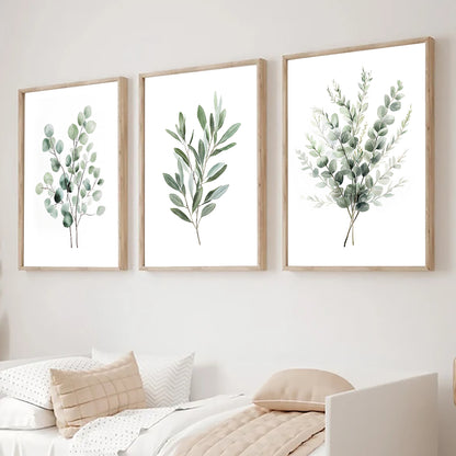 Sage Green Eucalyptus Wall Art, Watercolor Botanical Print Set