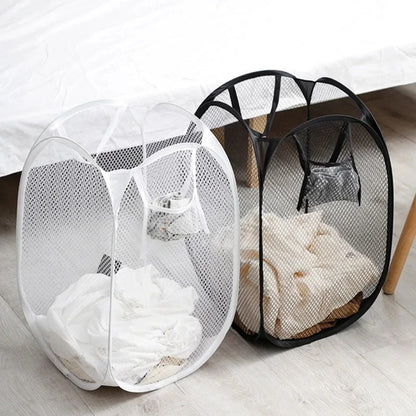 Pop-Up Mesh Laundry Hamper, Foldable Breathable Basket with Pocket
