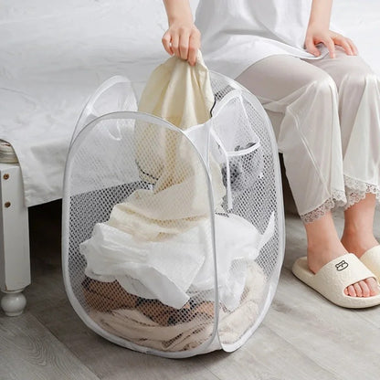 Pop-Up Mesh Laundry Hamper, Foldable Breathable Basket with Pocket