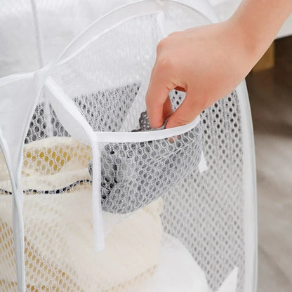 Pop-Up Mesh Laundry Hamper, Foldable Breathable Basket with Pocket