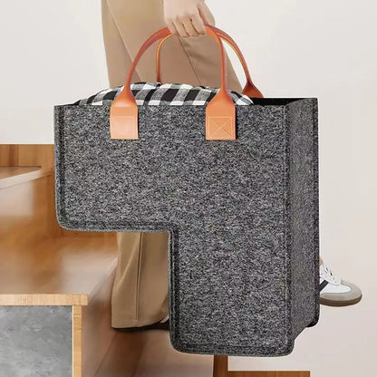 Large Felt Stair Basket, Step-Edge Storage Tote with PU Handles