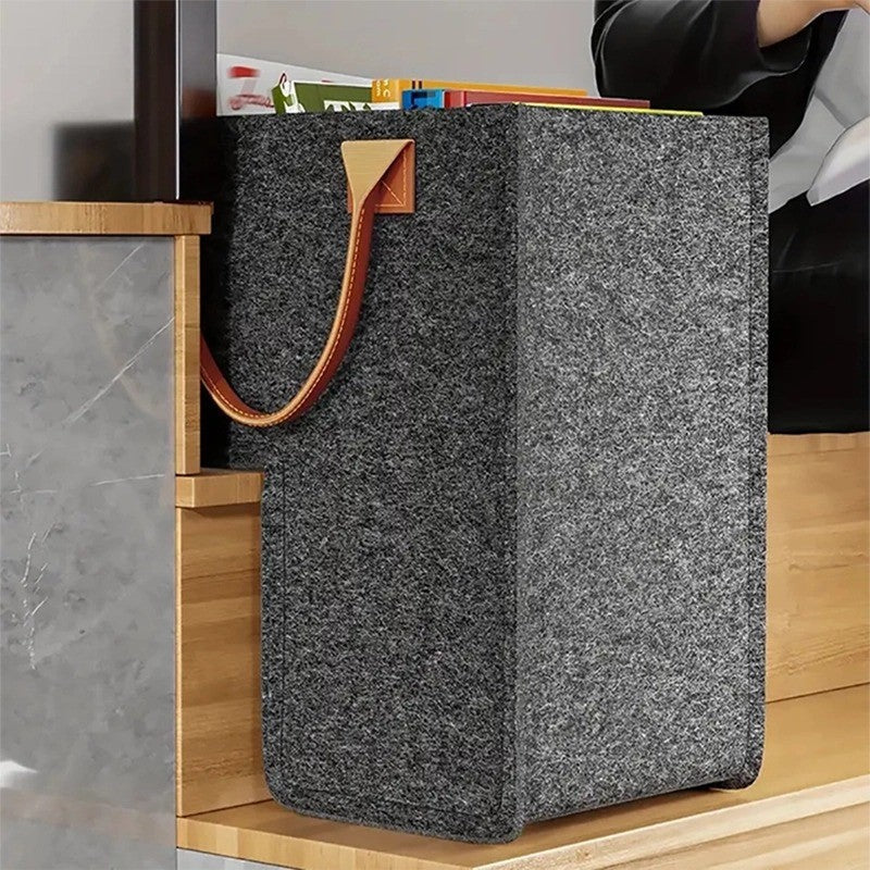 Large Felt Stair Basket, Step-Edge Storage Tote with PU Handles