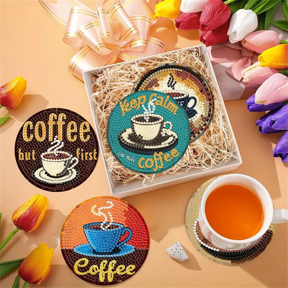 Coffee Diamond Painting Coaster Set - 8 DIY Drink Coasters