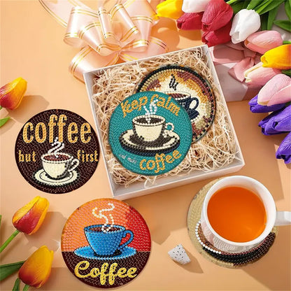 Coffee Diamond Painting Coaster Set - 8 DIY Drink Coasters
