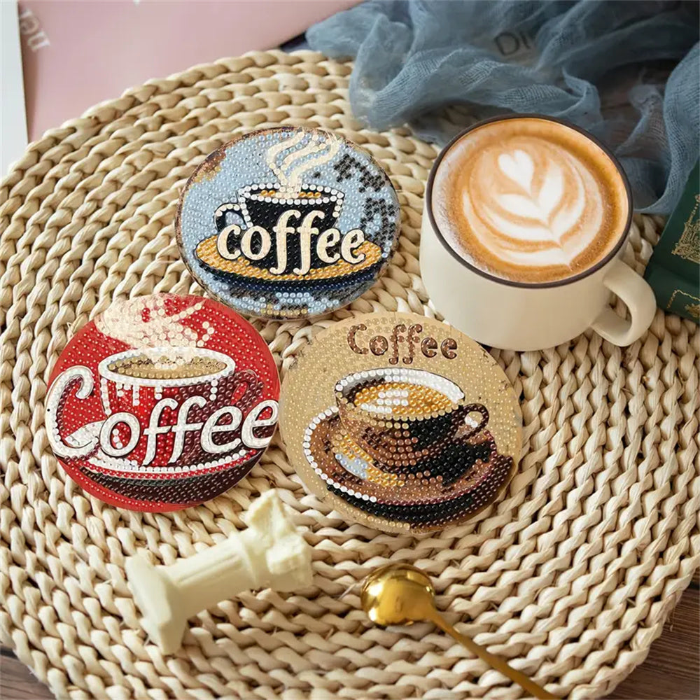 Coffee Diamond Painting Coaster Set - 8 DIY Drink Coasters