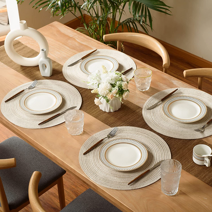 Round Braided Placemats Set of 6 — Washable Woven Table Mats