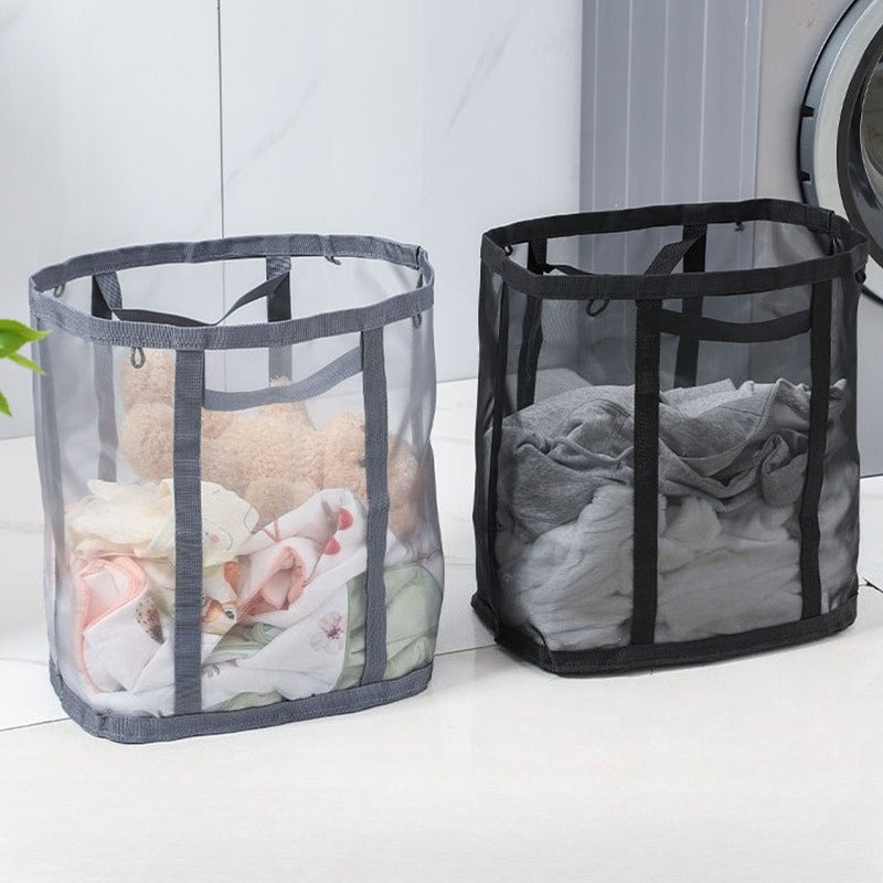 Foldable Mesh Laundry Basket Tote, Portable Breathable Storage Bag
