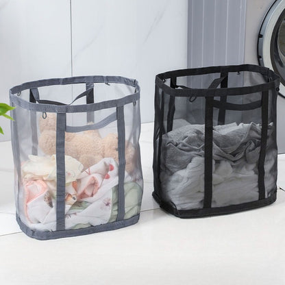 Foldable Mesh Laundry Basket Tote, Portable Breathable Storage Bag