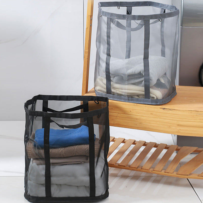 Foldable Mesh Laundry Basket Tote, Portable Breathable Storage Bag