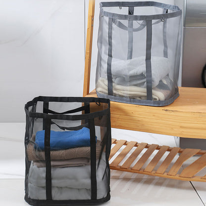 Foldable Mesh Laundry Basket Tote, Portable Breathable Storage Bag