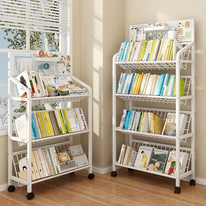 Rolling Multi-Tier Bookcase & Magazine Rack with Pegboard