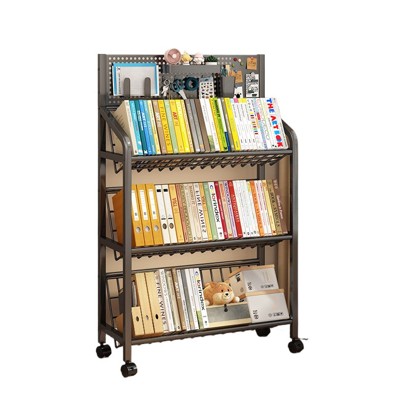 Rolling Multi-Tier Bookcase & Magazine Rack with Pegboard