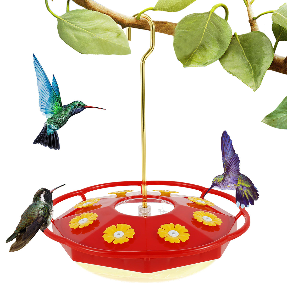 Hanging Hummingbird Feeder with 8 Flower Ports and Built-In Ant Moat