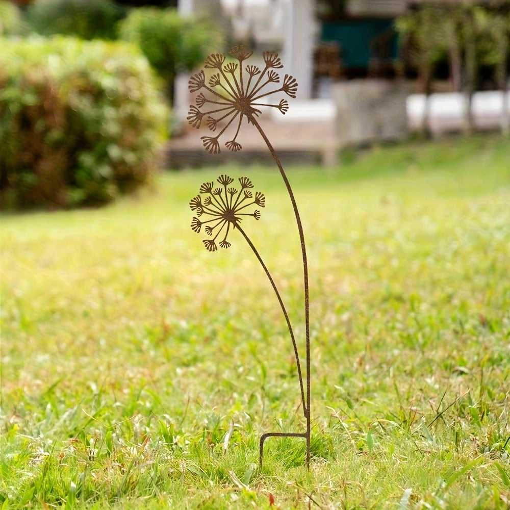 Metal Dandelion Garden Stake - Rustic Flower Yard Art Decor