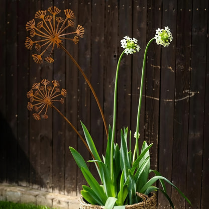 Metal Dandelion Garden Stake - Rustic Flower Yard Art Decor