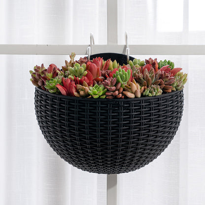 Rattan-Look Wall Hanging Planter, Half-Round Mounted Flower Pot