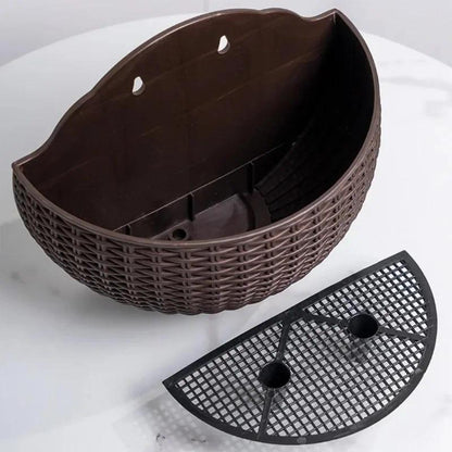 Rattan-Look Wall Hanging Planter, Half-Round Mounted Flower Pot