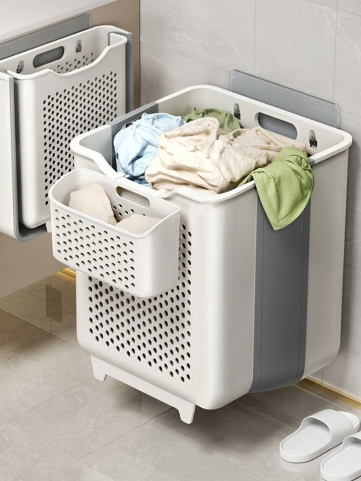 Wall-Mounted Foldable Laundry Basket, Large Vented Hanging Hamper