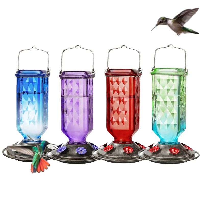 Glass Hummingbird Feeder with 4 Feeding Ports and Ant Moat
